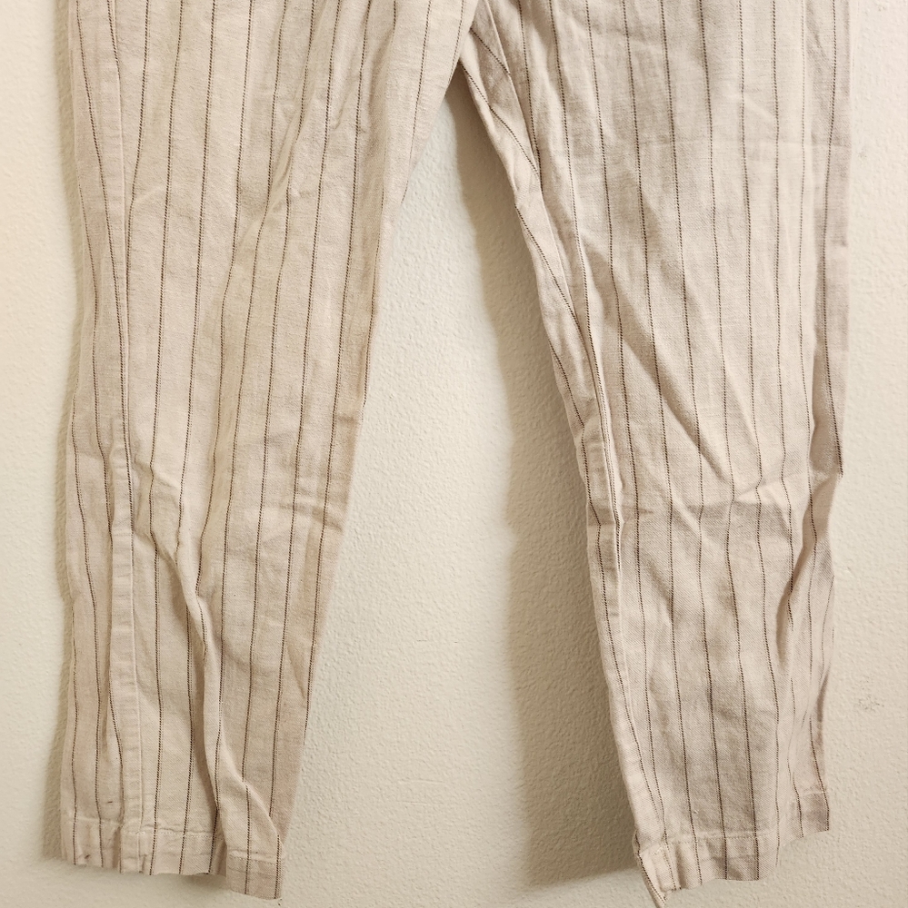ASOS Women's Vertical Striped Dress Pants Striaght Leg Beige Linen Blend Size 4 - Picture 5 of 9